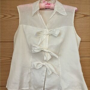 Anne Fontaine White Cotton Blouse with Bow Details